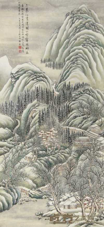 杨笑柳 乙亥（1935年）作 关山雪霁图 立轴 133×63cm